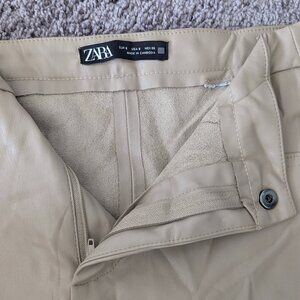 ZARA Beige Faux Leather Pants | Zip Hem Detail